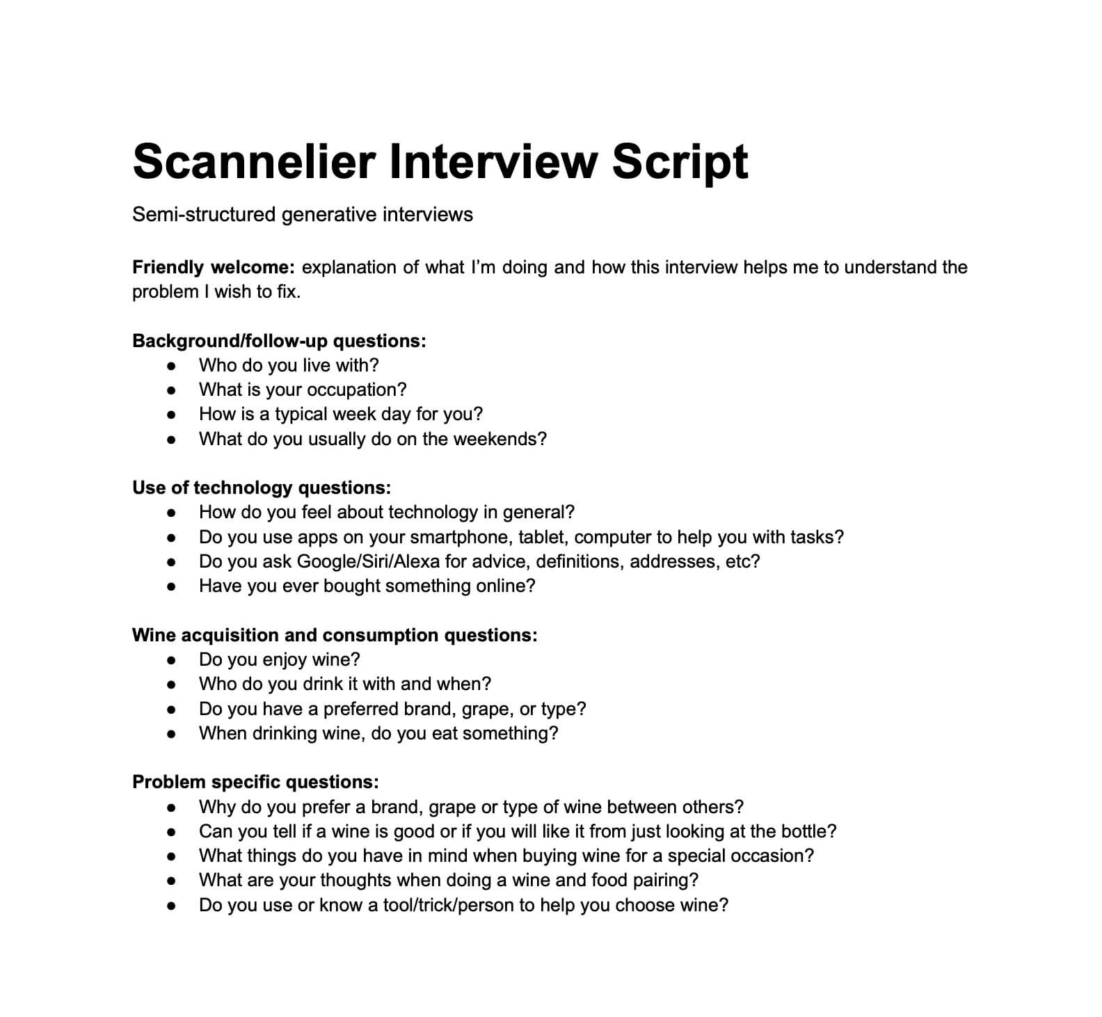 Scannelier semi-structured generative interview script